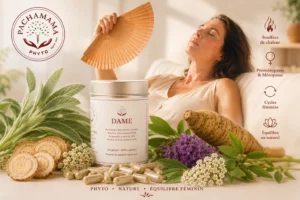 Complément alimentaire DAME de Pachamama Phyto avec plantes médicinales pour la périménopause, la ménopause et l’équilibre du cycle féminin.