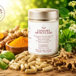 Complément alimentaire Confort Articulaire Pachamama Phyto avec gélules et plantes sélectionnées pour soutenir la mobilité et le confort des articulations.